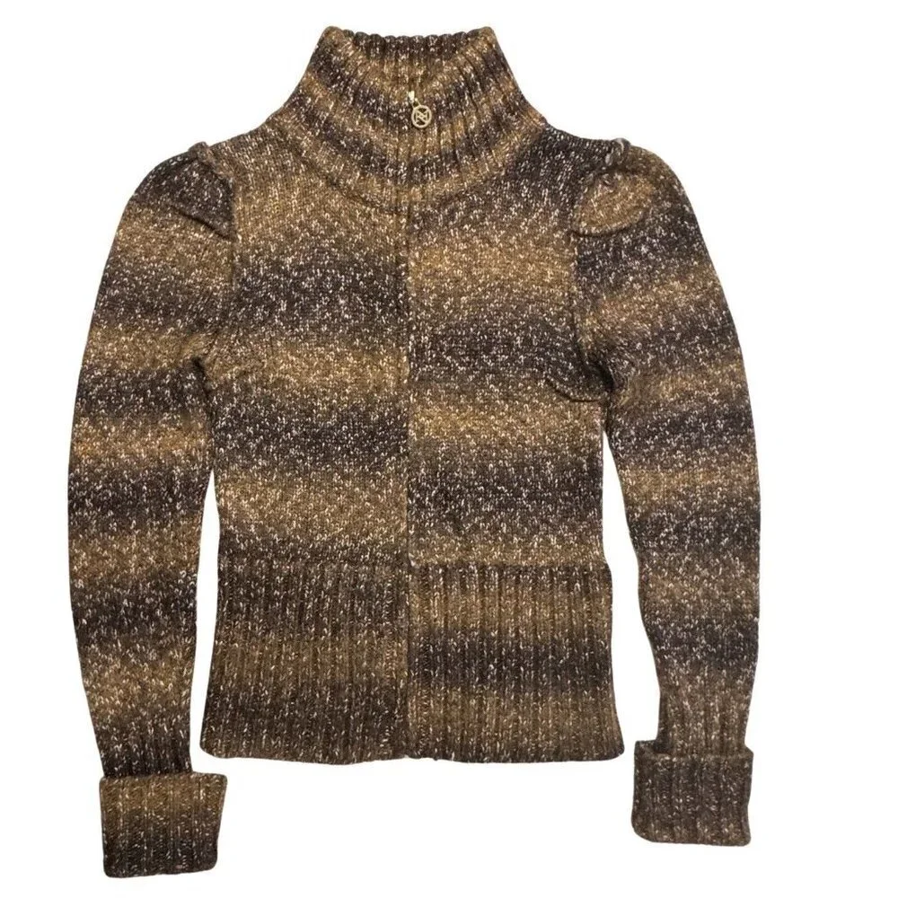 ADRIENNE VITTADINI Wool Blend Cardigan‎ Zip Up Sweater Medium Brown Multicolor